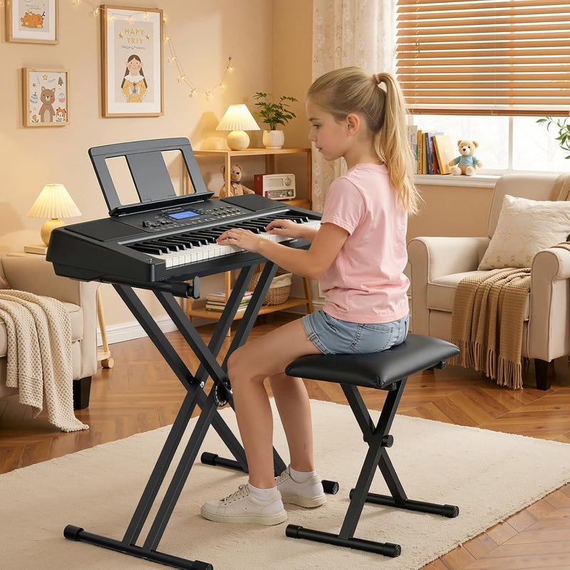 tipatyard Keyboard Stand & Bench Set, Upgrade Heavy Duty Double-X Keyboard Stand, Adjustable & Portable Digital Piano Stand with Limit Rod - Image 2